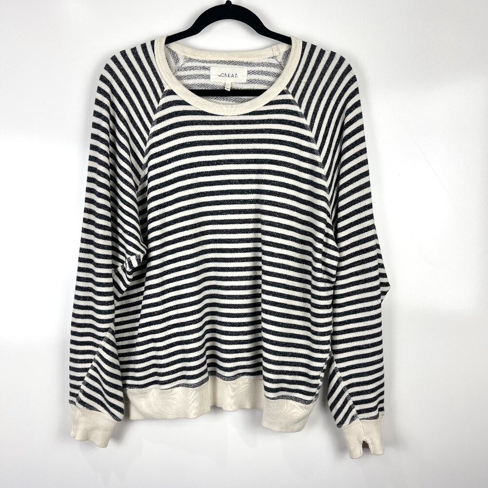 THE GREAT. Sailor Stripe The College Sweatshirt Distressed Women's Size 1 Small